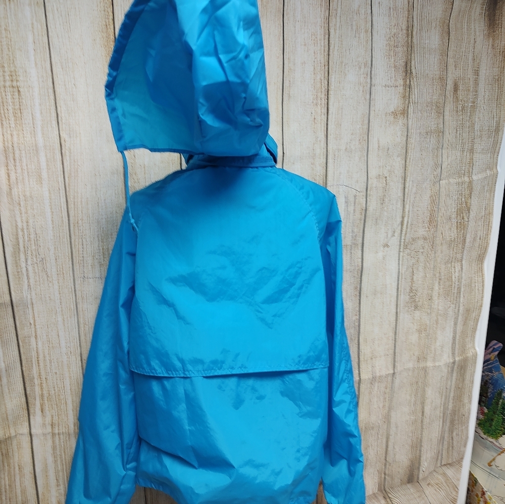 Eddie Bauer Hidden Hood Nylon Medium Blue Windbreaker Jacket! Outdoor Outfitter - Picture 7 of 11